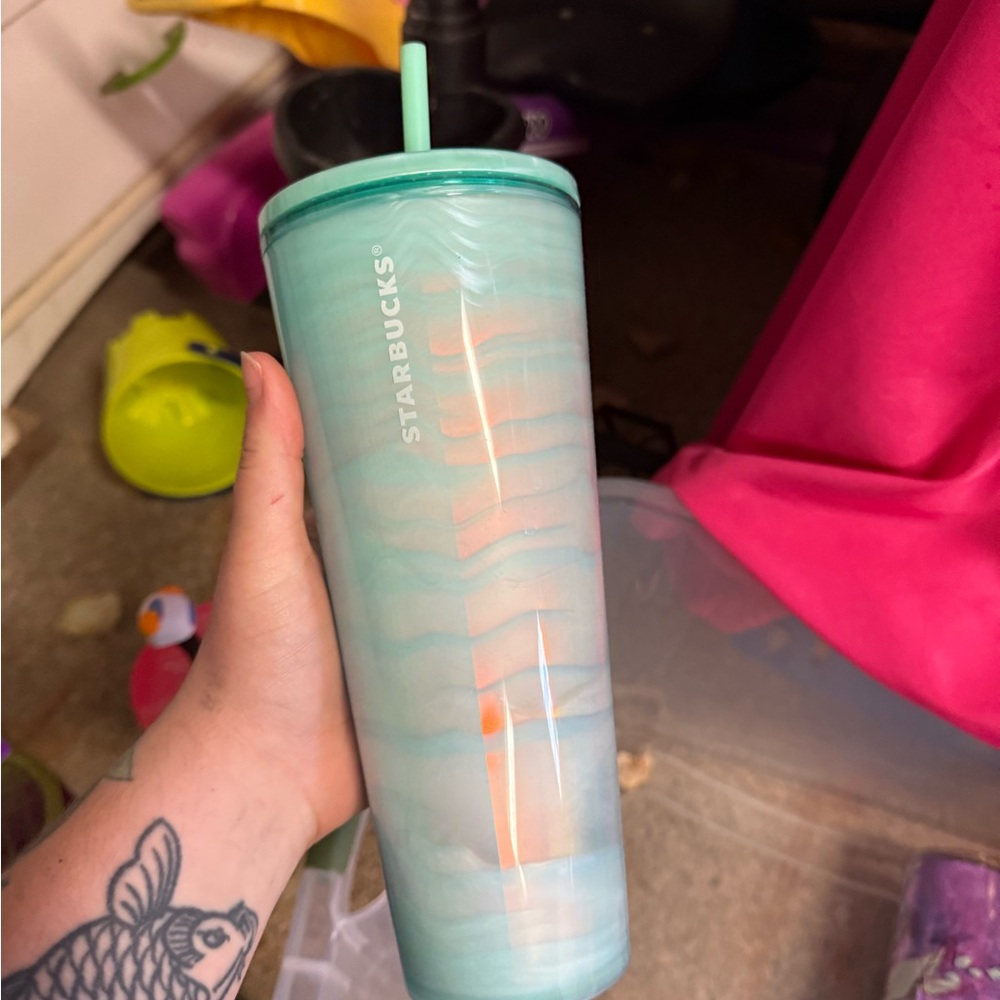 Starbucks Aqua and Peach Tumbler